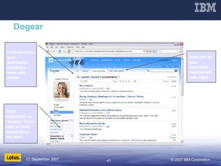 Dogear Filter bookmarks  by "tagging" them with as many keywords as you want Subscribe to your coworkers' bookmarked web pages Centrally store your bookmarks and share them with others 