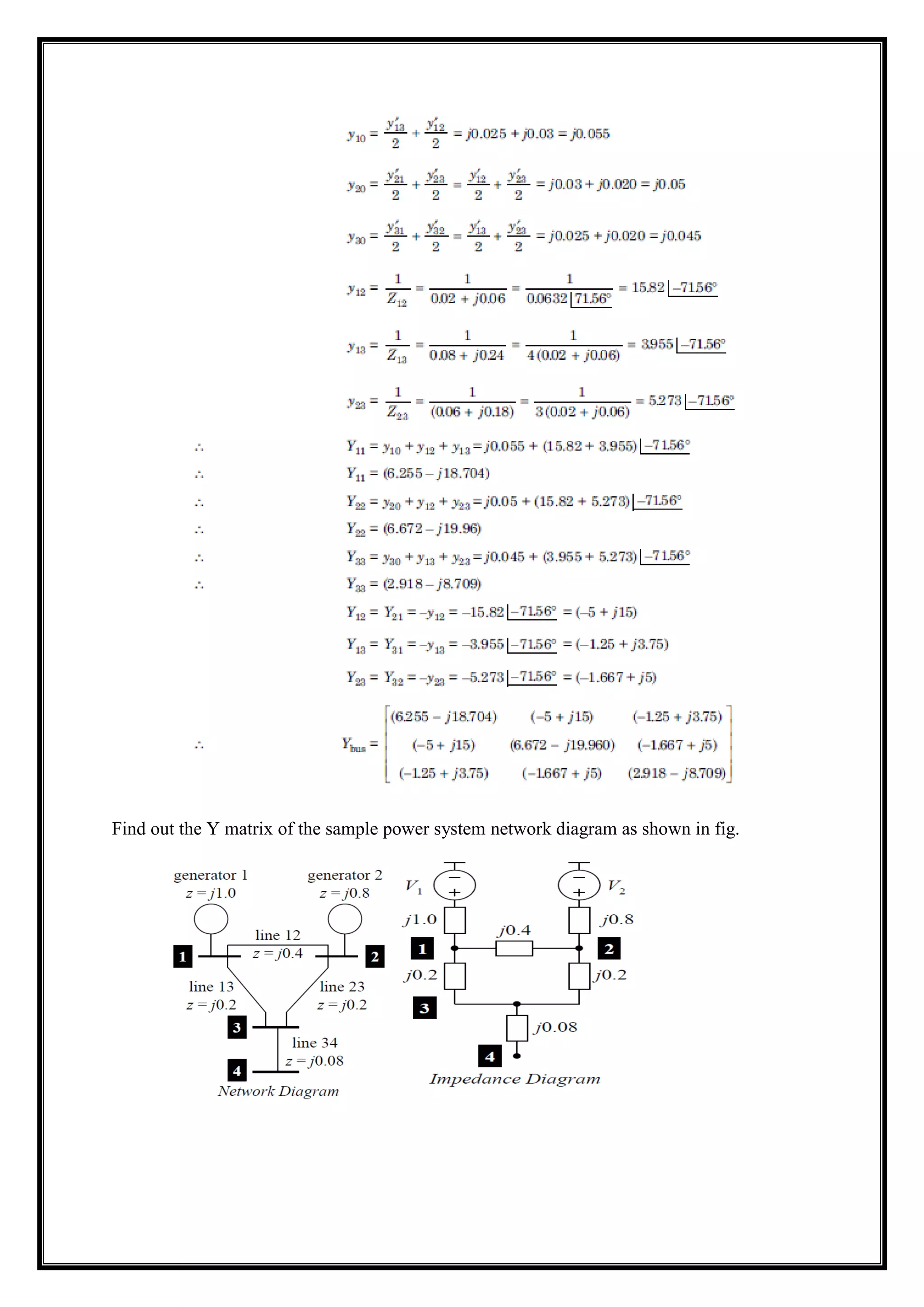 Find out the Y matrix of the sample power system network diagram as shown in fig.
 