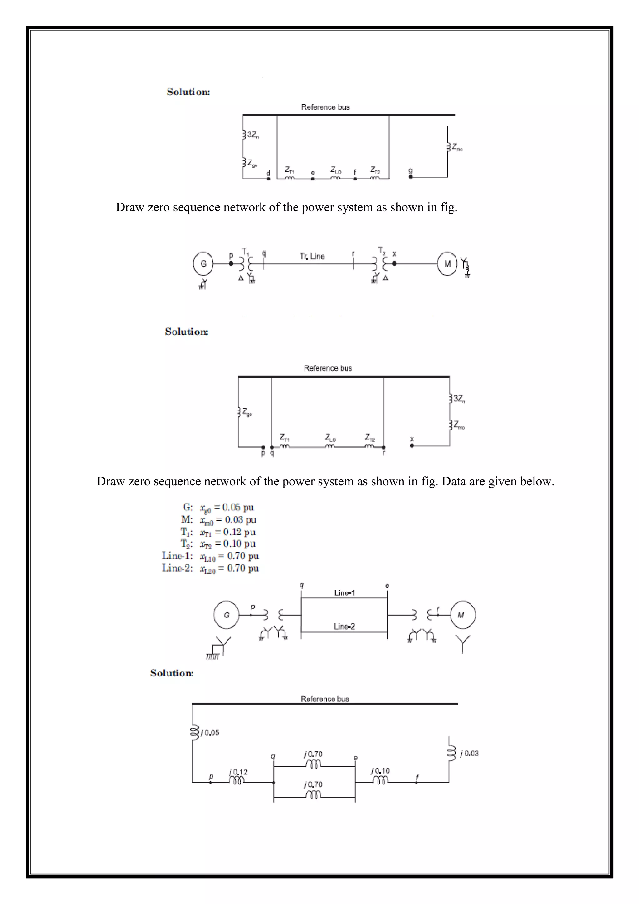Draw zero sequence network of the power system as shown in fig.
Draw zero sequence network of the power system as shown in fig. Data are given below.
 