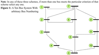 Note: In any of these three schemes, if more than one bus meets the particular criterion of that
scheme select any one.
Figure 1: A Ten Bus System With
arbitrary Bus Numbering
 