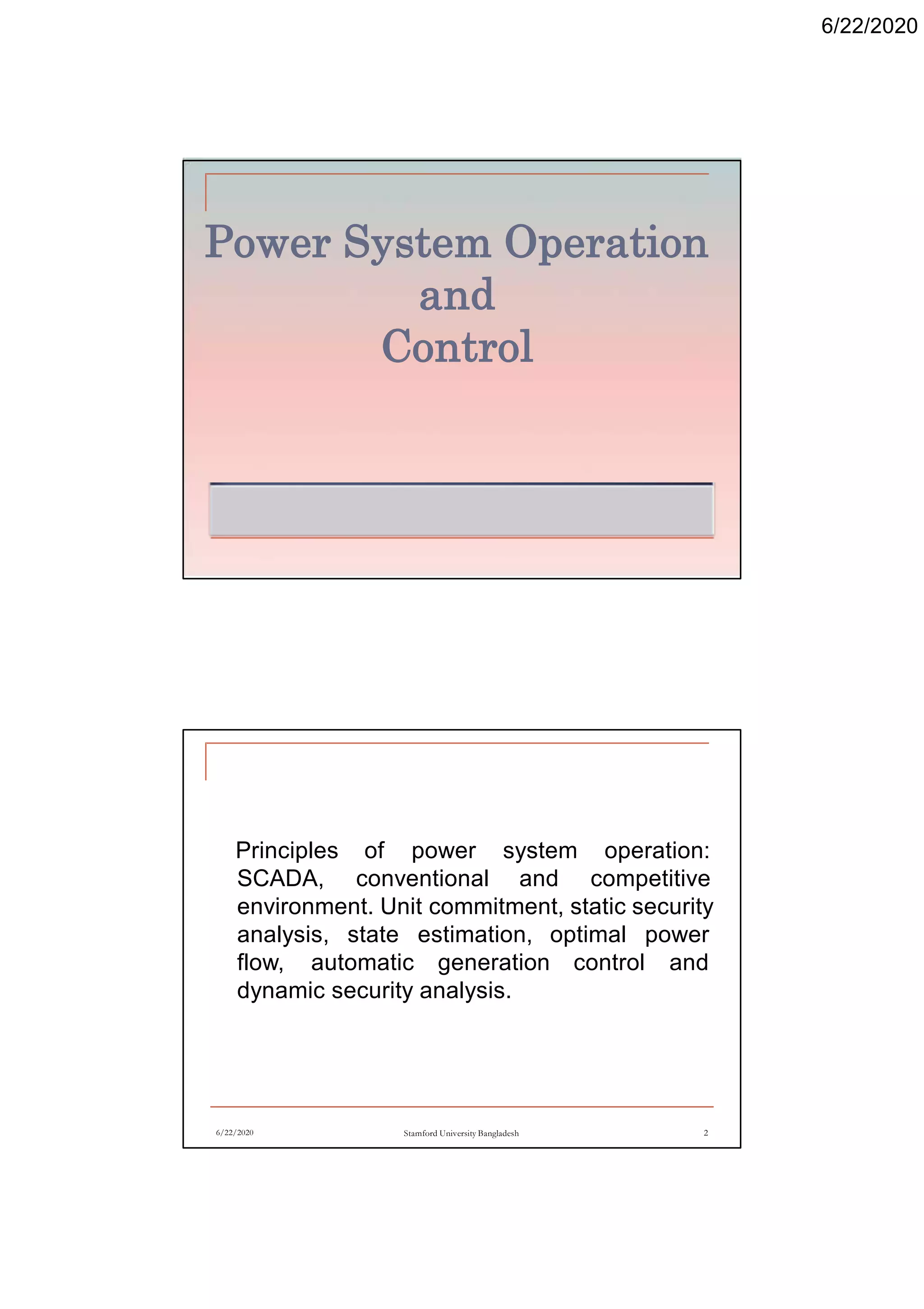 Power system operation & control( Switching & Controlling System) PDF