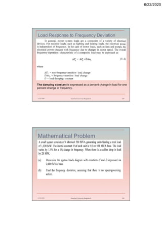 6/22/2020
Load Response to Frequency Deviation
6/22/2020 Stamford University Bangladesh 159
The damping constant is expressed as a percent change in load for one
percent change in frequency.
Mathematical Problem
6/22/2020 Stamford University Bangladesh 160
 