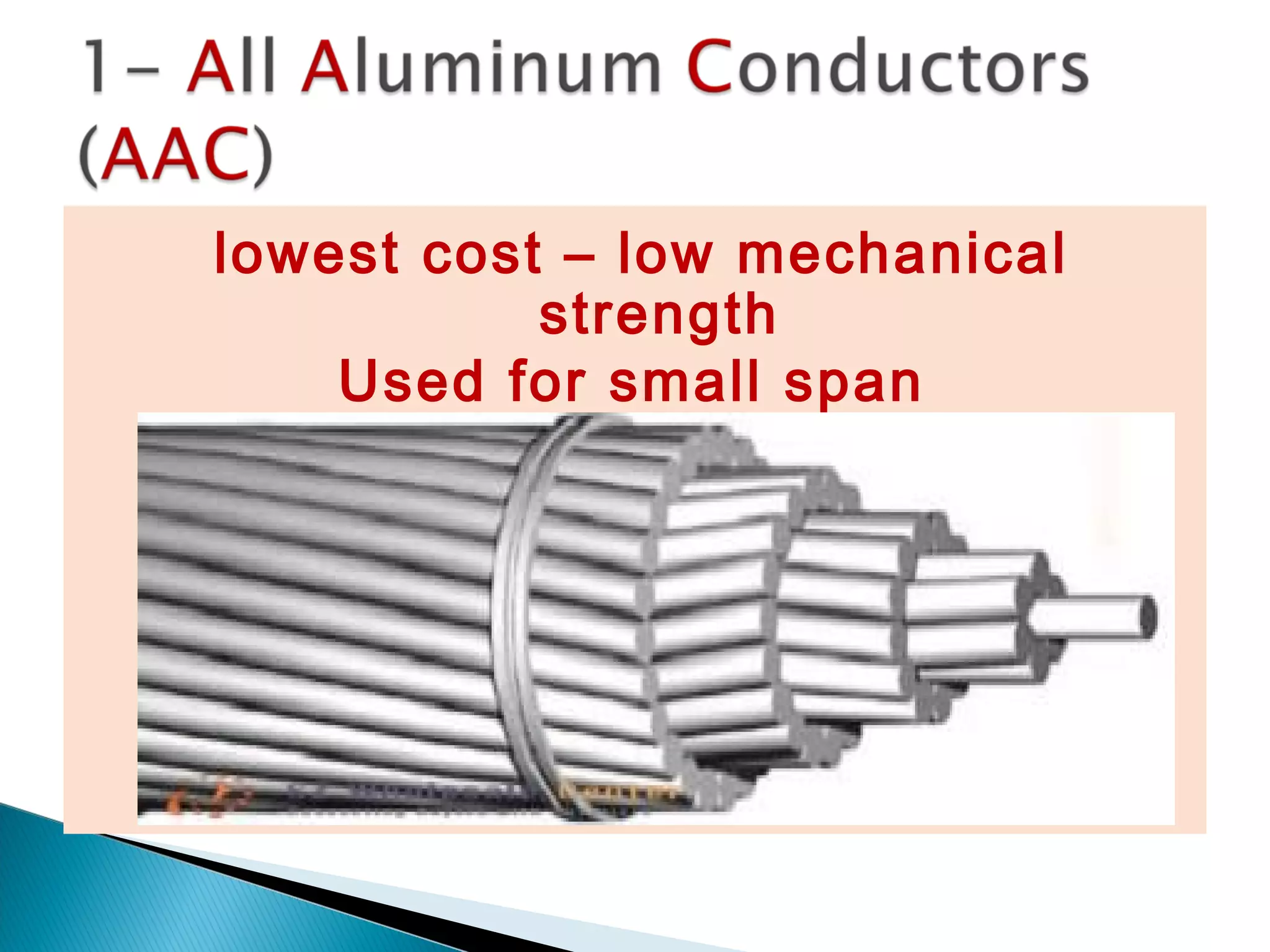 lowest cost – low mechanical
strength
Used for small span
 