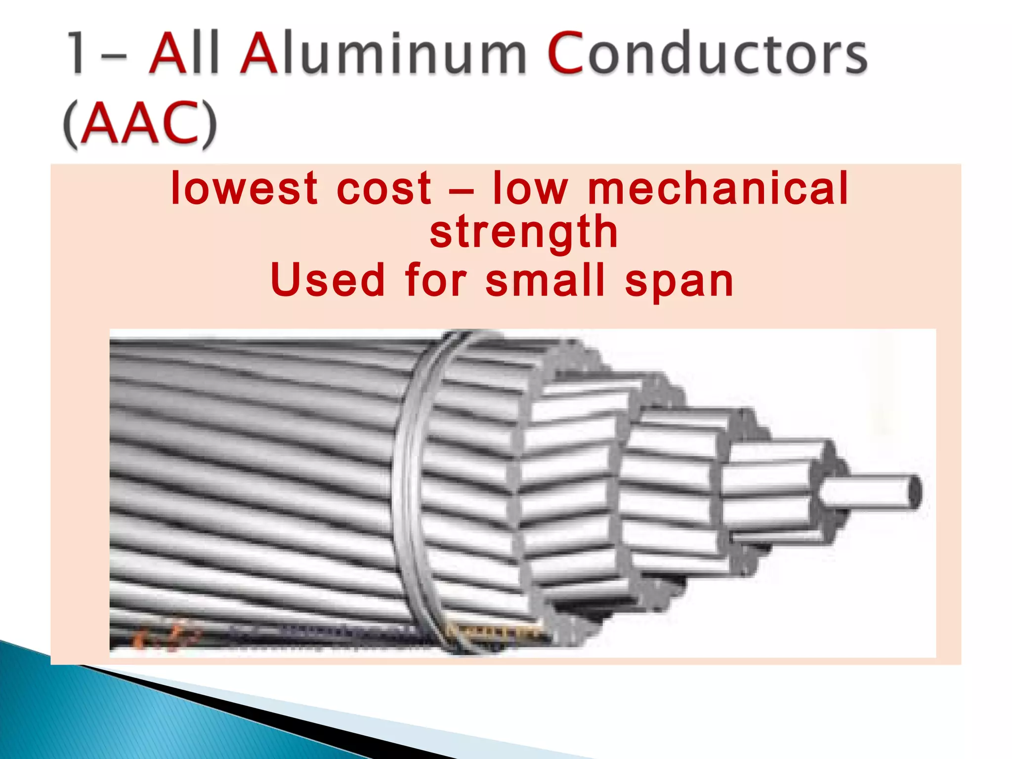 lowest cost – low mechanical
strength
Used for small span
 