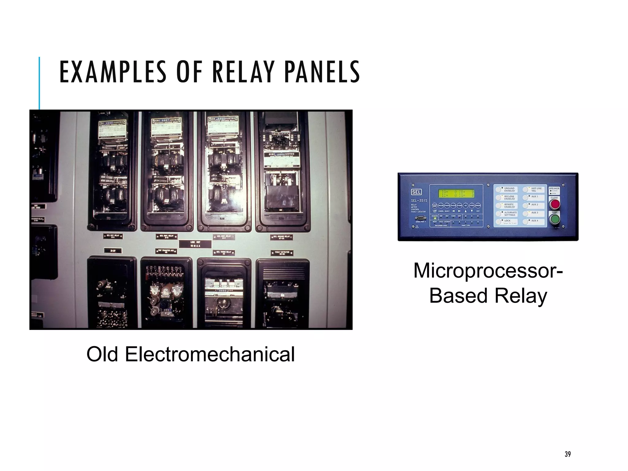 EXAMPLES OF RELAY PANELS
Old Electromechanical
Microprocessor-
Based Relay
39
 