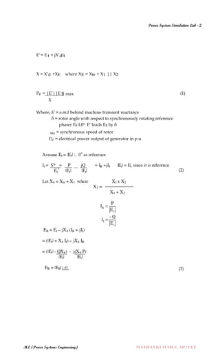 POWER SYSTEM SIMULATION - 2 LAB MANUAL (ELECTRICAL ENGINEERING - POWER ...