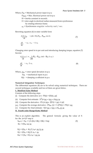 POWER SYSTEM SIMULATION - 2 LAB MANUAL (ELECTRICAL ENGINEERING - POWER ...