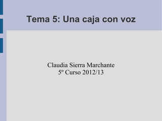 Tema 5: Una caja con voz




    Claudia Sierra Marchante
        5º Curso 2012/13
 