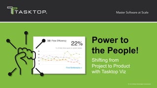 Master Software at Scale
© 2020 Tasktop
Master Software at Scale
© 2020 Tasktop Technologies Incorporated.
Power to
the People!
Shifting from
Project to Product
with Tasktop Viz
 