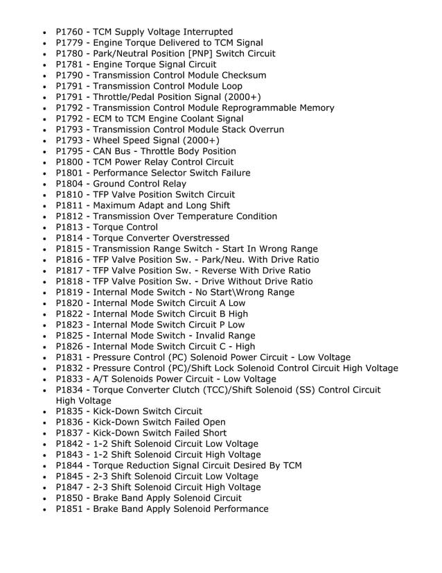 Powertrain Codes DTC list