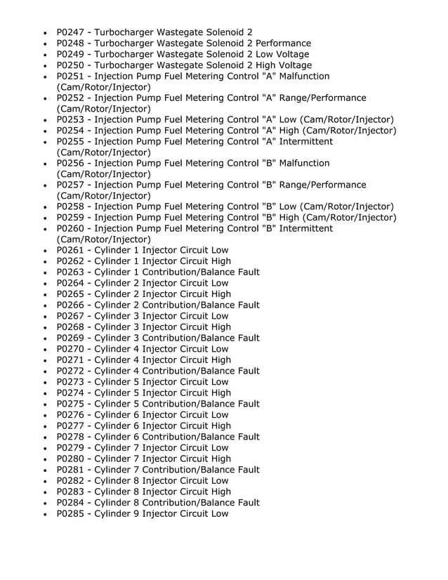 Powertrain Codes DTC list