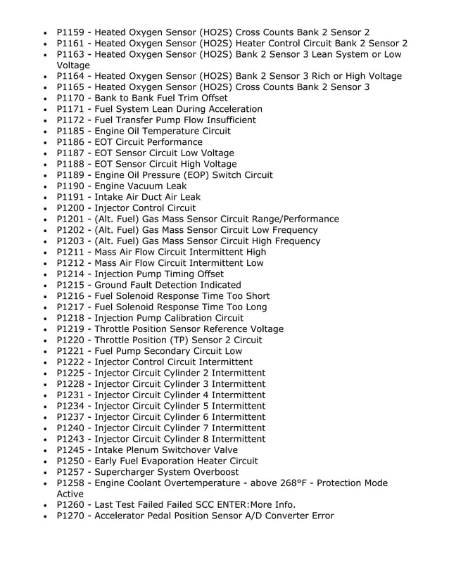 Full Powertrain Trouble Code List (PXXXX)