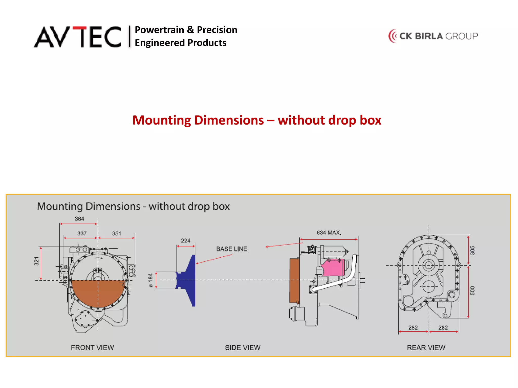 Mounting Dimensions – without drop box
Powertrain & Precision
Engineered Products
 