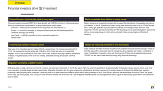 Investors seek stability of integrated assets
Overview
Financial investors drive Q2 investment
Deal value in the integrated segment totaled US$9.6b, representing a 3.5x increase compared with Q1
2019. The Americas led the deal activity with US$5.8b or 60% of total deal value in the integrated
segment, much of this contributed by the El Paso Electric deal. Investors are trying to balance portfolios by
investing in regulated assets, which have less volatility, predictable earnings and a stable cash flow
stream.
Regulatory uncertainty unsettles investors
Shifting regulations create a tense environment for investors and push back investments. In the UK, the Labour Party has raised the possibility of renationalizing the UK’s electric and gas networks, which could force
current operators to transfer assets at below-market prices. Meanwhile, Australia’s lack of energy coherence at a federal level is limiting investment by financial investors. In Africa and the Middle East, regulatory
uncertainty is also disrupting sector investment. Lebanon’s plans to cut state electricity subsidies to reduce debt is being challenged in court. South Africa’s reforms to the capitalization structure of Eskom, the largest
African utility, are moving slowly. And, in India, the state of Andhra Pradesh has announced that it will renegotiate renewable power purchase agreements (PPAs) signed by the previous government in a move that has
upset investors.
Rise in renewables drives interest in battery storage
Battery storage is an increasingly important tool to support the intermittency of renewables and improve
grid reliability. In the UK, Statkraft and Statera Energy have announced plans to set up 1 GW of storage
with a backup gas generator to provide balancing services in the energy market. New York State
Department of Public Service has identified 275 MW of peaking units as potential targets for replacement
with six‐hour energy storage in a bid to achieve the state’s clean energy targets and boost grid
resiliency.
Utilities are continuing investment in new technologies
Dubai Electricity and Water Authority will partner with Canadian smart grid solutions company Enbala to
build the region’s first virtual power plant to manage frequency regulation and create a smarter grid. In
Japan, Toyota Motor Corporation, along with the University of Tokyo and renewable energy supplier
TRENDE, will test peer-to-peer electricity trading using blockchain technology.
Page 4
Financial investors dominate deal value in every region
Financial investors conducted US$13.9b of deals globally, with US$7.8b of activity in the Americas alone.
Financial investors were responsible for the largest transactions in each region:
• Americas — infrastructure Investments Fund’s acquisition of El Paso Electric Co.
• Europe — a consortium managed by Macquarie Infrastructure and Real Assets acquired the
remainder of Innogy Grid Holding
• Asia-Pacific — IndiGrid’s acquisition of India transmission assets from
Sterlite Power
 