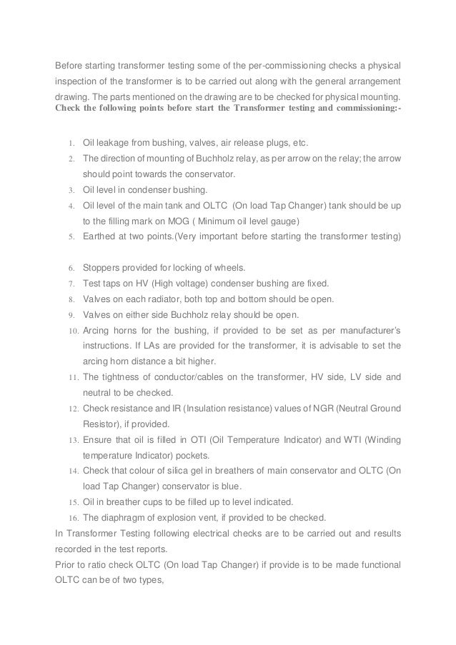 Power Transformer Testing And Commissioning Guidelines R