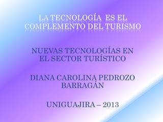 NUEVAS TECNOLOGÍAS EN
 EL SECTOR TURÍSTICO

DIANA CAROLINA PEDROZO
       BARRAGÁN

   UNIGUAJIRA – 2013
 