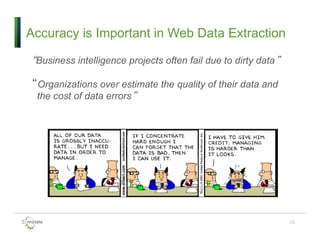 Accuracy is Important in Web Data Extraction
“Business intelligence projects often fail due to dirty data”
“Organizations over estimate the quality of their data and
the cost of data errors”
15
 