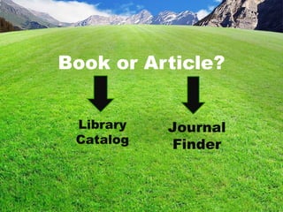 Book or Article?
Library
Catalog
Journal
Finder
 