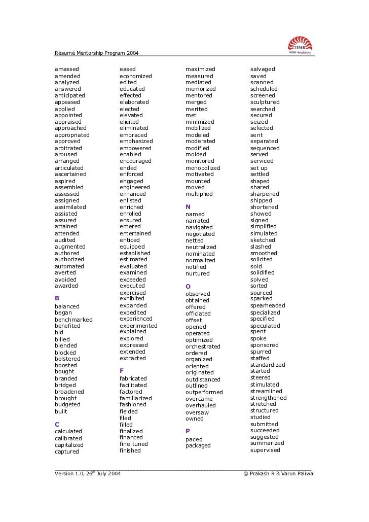 power words resume
