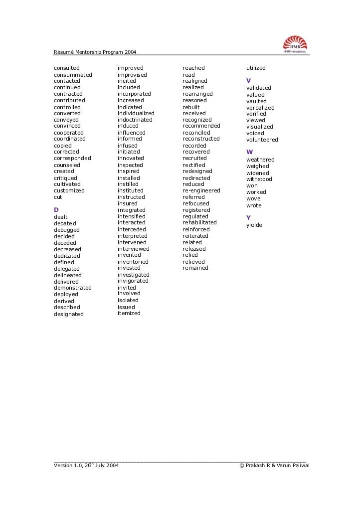 power verbs resumes