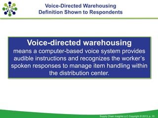 Voice-Directed Warehousing
         Definition Shown to Respondents




     Voice-directed warehousing
 means a computer-...