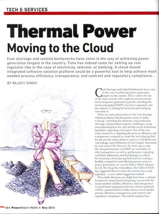  Thermal Power Moving to the Cloud- Featured in Power Watch India, May2012