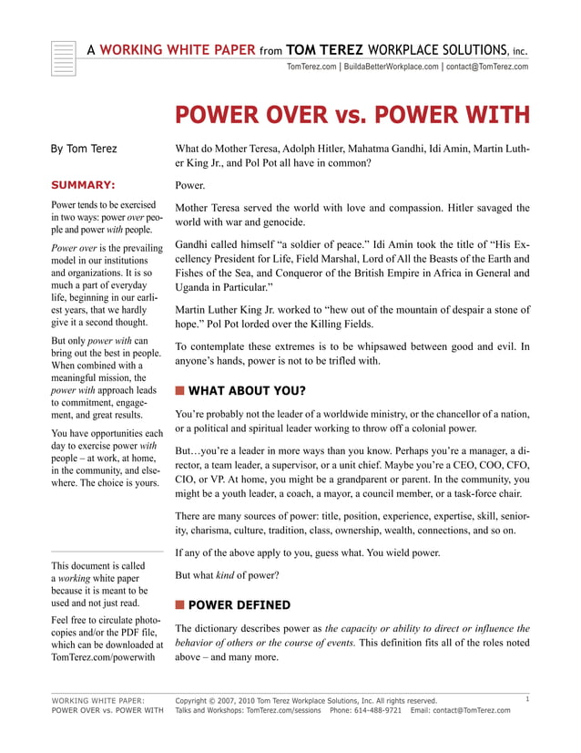 Power Over Vs. Power With !! | PDF | Medical Health
