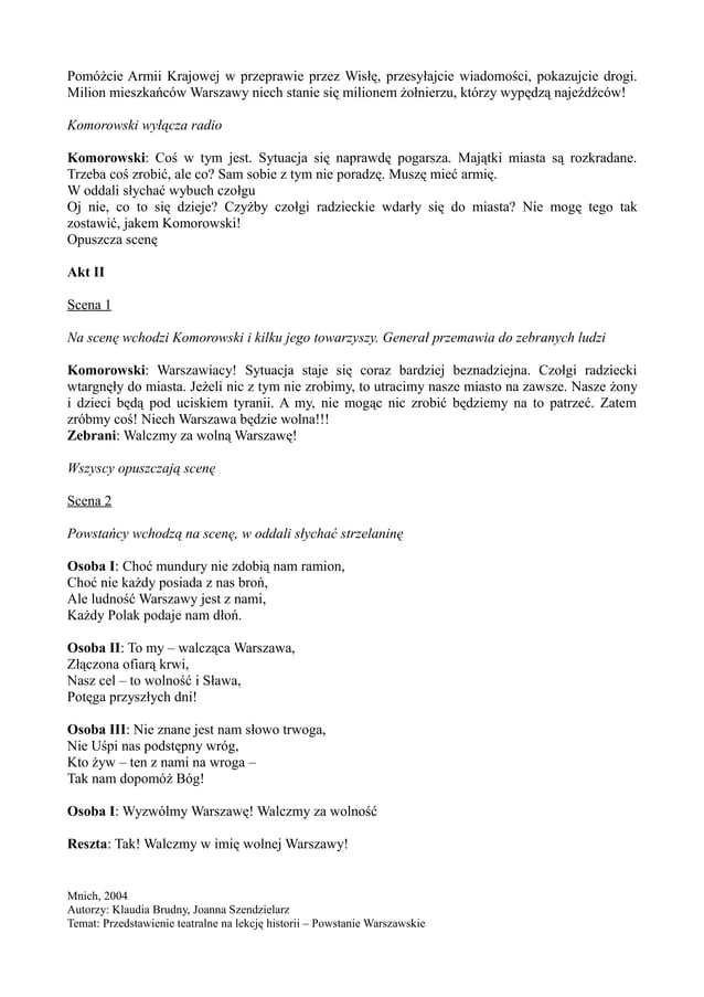 Powstanie Warszawskie - scenariusz | PDF