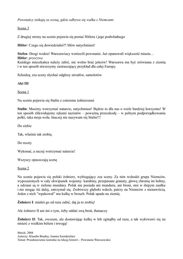 Powstanie Warszawskie - scenariusz | PDF