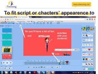 To fit script or chacters’ appearence to
the slidetime
use the timeline you find under the slide moving the
white arrows and then saving
 