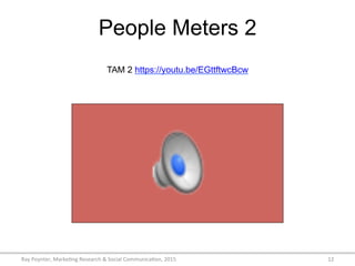 People Meters 2
TAM 2 https://youtu.be/EGttftwcBcw
Ray	
  Poynter,	
  Marke/ng	
  Research	
  &	
  Social	
  Communica/on,	
  2015	
   12	
  
 