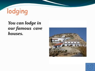 lodging
You can lodge in
our famous cave
houses.
 