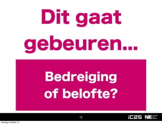 Dit gaat
                       gebeuren...
                        Bedreiging
                        of belofte?
                             12
dinsdag 9 oktober 12
 