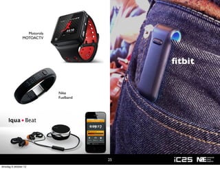 Motorola
                MOTOACTV




                                             ﬁtbit


                             Nike
                             Fuelband




                                        25
dinsdag 9 oktober 12
 