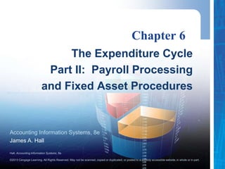 Hall, Accounting Information Systems, 8e
©2013 Cengage Learning. All Rights Reserved. May not be scanned, copied or duplicated, or posted to a publicly accessible website,in whole or in part.
Accounting Information Systems, 8e
James A. Hall
Chapter 6
The Expenditure Cycle
Part II: Payroll Processing
and Fixed Asset Procedures
1
 
