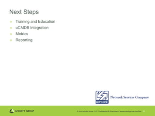 Next Steps Training and Education uCMDB Integration Metrics Reporting 