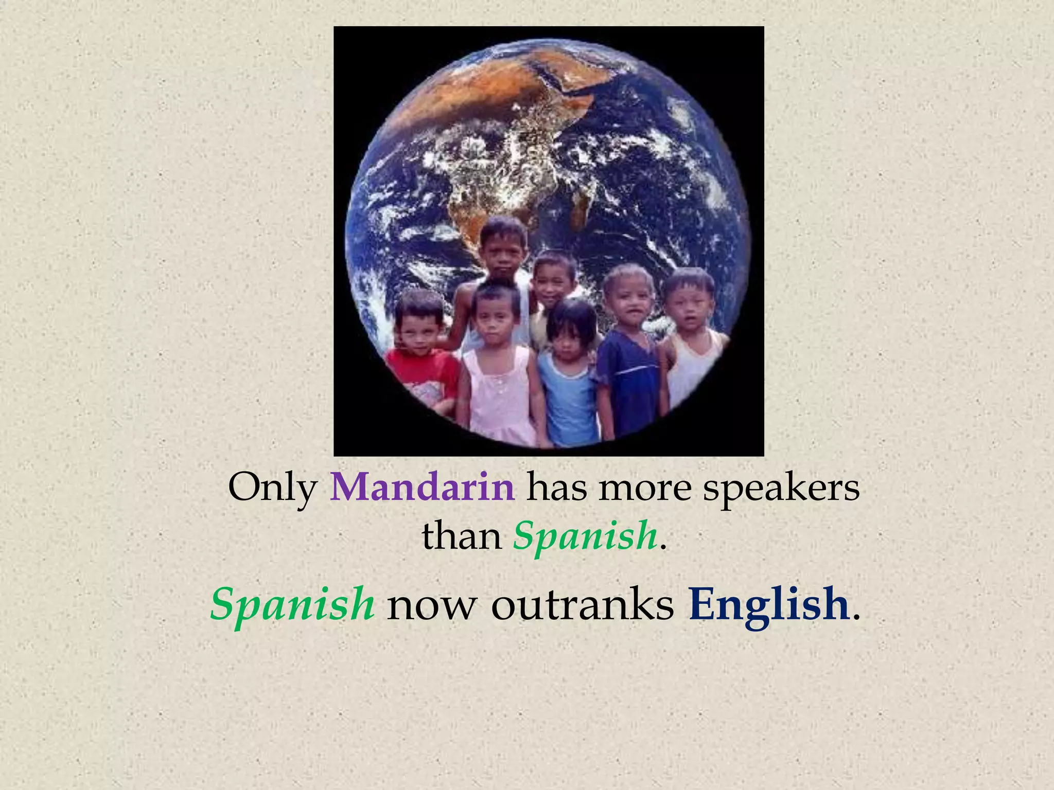 Only Mandarin has more speakers
        than Spanish.
Spanish now outranks English.
 