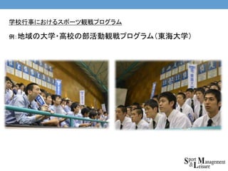例：地域の大学・高校の部活動観戦プログラム（東海大学）
学校行事におけるスポーツ観戦プログラム
 