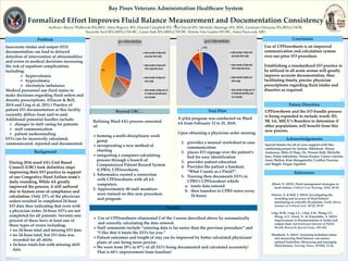 POSTER TEMPLATE BY:
www.PosterPresentations.com
Bay Pines Veterans Administration Healthcare System
Formalized Effort Improves Fluid Balance Measurement and Documentation Consistency
A
Problem
Background
Beyond UBC…
Refining Ward 4A’s process consisted
of:
forming a multi-disciplinary work
group
incorporating a new method of
charting
integrating a computer-calculating
process through a branch of
Computerized Patient Record System
(CPRS), CPFlowsheets.
1. Informatics created a connection
with CPFlowsheets with all 4A
computers.
2. Approximately 80 staff members
were trained on this new procedure
and program.
Acknowledgements
Results
 Use of CPFlowsheets eliminated 2 of the 3 errors described above by automatically
and correctly calculating the data entered.
Staff comments include “entering data is far easier than the previous procedure” and
“I like that it totals the I/O’s for you.”
Patient outcomes and length of stay can be improved by better calculated physicians’
plans of care being more precise.
We went from 29% to 87% of all I/O’s being documented and calculated accurately!
That is 66% improvement from baseline!
Trial Pilot
Conclusion
References
Albert, N. (2012). Fluid management strategies in
heart failure. Critical Care Nursing, 32(2), 20-32.
Diacon, A. & Bell, J. (2014). Investigating the
recording and accuracy of fluid balance
monitoring in critically ill patients. South Africa
Journal of Critical Care. 30 (2), 55-57.
Ling, W.W., Ling, L.L., Chin, Z.H., Wong, I.T.,
Wong, A.Y., Nasef, A., & Zianuddin, A. (2011).
Improvement in documentation of intake and
output chart. International Journal of Public
Health Research Special Issue, 152-162.
Shepherd, A. (2011). Assessing hydration status
and measuring fluid balance can ensure
optimal hydration: Measuring and managing
fluid balance. Nursing Times, 107(28), 12-16.
During 2016 ward 4A’s Unit Based
Council (UBC) took definitive steps
improving their I/O practice in support
of our Congestive Heart Failure team’s
daily rounding. While 4A greatly
improved the process, it still suffered
due to human error of compliance and
calculation. Only 23% of the physician
orders resulted in completed 24-hour
I/O data thus indicating that even with
a physician order, 24-hour I/O’s are not
completed for all patients. Seventy-one
percent of these have at least one of
three types of errors including:
no 24-hour total and missing I/O data
no 24-hour total, but I/O data was
recorded for all shifts
24-hour totals but with missing shift
data
Authors: Sherry Philbrook RN,BSN, Alma Begovic RN, Harold Campbell RN, Neil David RN, Michelle Marengo RN, BSN, Germain Orteneau RN,BSN,CNOR,
Suzzette Seril RN,MSN,CNS-BC, Laura Sink RN,MSN,CNS-BC, Kristie Van Gaalen RN-BC, Anna Paszczuk, MD
Inaccurate intake and output (I/O)
documentation can lead to delayed
detection of intervention of abnormalities
and errors in medical decisions increasing
the risk of inpatient complications
including:
 hypervolemia
 hypovolemia
 electrolyte imbalance
Medical personnel use fluid status to
make decisions regarding fluid orders and
diuretic prescriptions. (Diacon & Bell,
2014 and Ling et al, 2011.) Practice of
patient I/O documentation at this facility
currently differs from unit to unit.
Additional potential hurdles include:
 changes in staff caring for patients
 staff communication
 patient understanding
I/O’s can be incorrectly calculated,
communicated, reported and documented.
Use of CPFlowsheets is an improved
communication and calculation system
over our prior I/O procedure.
Establishing a standardized I/O practice to
be utilized in all acute arenas will greatly
improve accurate documentation, thus
facilitating timely, precise physician
prescriptions regarding fluid intake and
diuretics as required.
A pilot program was conducted on Ward
4A from February 12 to 25, 2018.
Upon obtaining a physician order nursing:
1. provides a manual worksheet to ease
communication
2. places I/O signage over the patient’s
bed for easy identification
3. provides patient education
4. Provides the patient a handout,
“What Counts as a Fluid?”.
5. Nursing then documents I/O’s in
CPRS’s CPFlowsheet which:
a. totals data entered
b. then transfers to CPRS notes every
24 hours
CPFlowsheets and the I/O bundle process
is being expanded to include wards 3D,
5B, 5A, MICU’s Boarders to determine if
other populations will benefit from this
new process.
Future Direction
Special thanks for all of your support with this
continuing project to: Joanne Albertson, Alexsy
Anderson, Mike El Haje, Dr. Dennis Hall, Michelle
Jans, Diane Johnstone, Teresa Kumar, Laurie Laurino,
Anne Mallen, Kim Manganiello, Cynthia Neavins
and Magda Vargas-Agostini
 