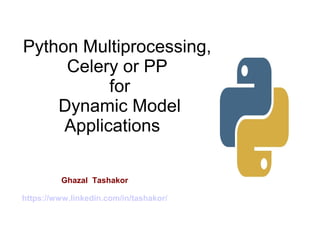 Python Multiprocessing,
Celery or PP
for
Dynamic Model
Applications
Ghazal Tashakor
https://www.linkedin.com/in/tashakor/
 