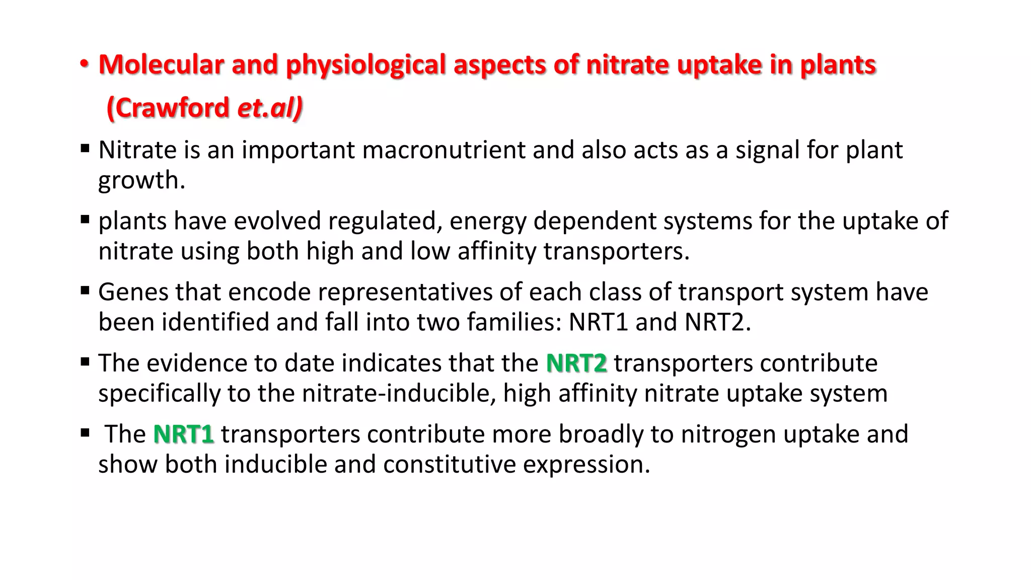 Molecular mechanism of Ion uptake, Ion transporters for Nitrate | PPTX