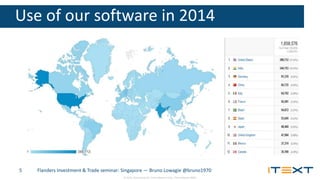 © 2015, iText Group NV, iText Software Corp., iText Software BVBA
Use of our software in 2014
Flanders Investment & Trade seminar: Singapore — Bruno Lowagie @bruno19705
 