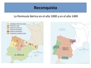 Reconquista
La Península ibérica en el año 1000 y en el año 1400
 