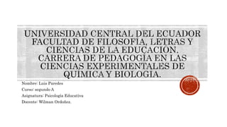 Nombre: Luis Paredes
Curso: segundo A
Asignatura: Psicología Educativa
Docente: Wilman Ordoñez.
 