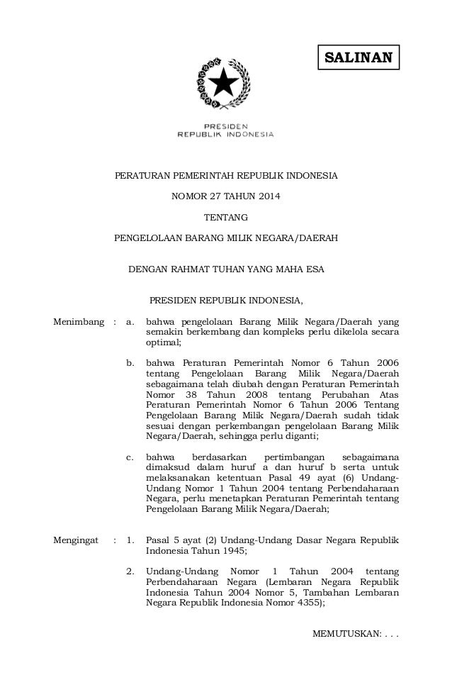 PERATURAN PEMERINTAH NO.27 TAHUN 2014