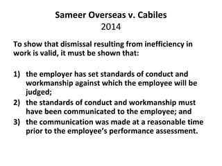 Sameer Overseas v. Cabiles
2014
To show that dismissal resulting from inefficiency in
work is valid, it must be shown that...