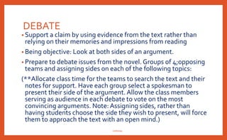 Essay Questions:
E. Discuss the relationship between Mrs. Bennet and her children,
especially Elizabeth and Lydia.
F. Compare and contrast the Bingley-Darcy relationship with the Jane-Elizabeth
relationship.
G. Compare and contrast the roles of Lady Catherine de Bourgh and Mrs. Bennet.
nishiraa
 