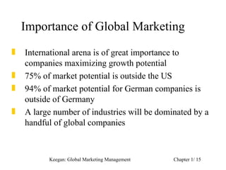 Importance of Global Marketing
   International arena is of great importance to
    companies maximizing growth potential...