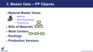 © 2020 by Ricardo NayaSapyst.com
3. Master Data – PP Objects
• Material Master Views
MRP (4)
Work Scheduling
Forecasting
•...