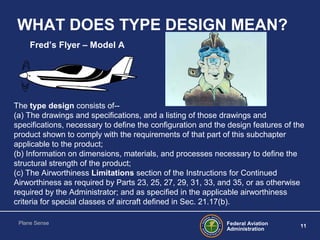 Federal Aviation
Administration
11
Plane Sense
WHAT DOES TYPE DESIGN MEAN?
Fred’s Flyer – Model A
The type design consists...